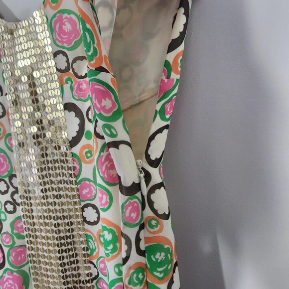 BCBGMaxAzria 100% Silk Floral Sequins Boho Dress Size 2 - Picture 5 of 10